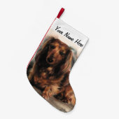 Langhaariger Dackel Kleiner Weihnachtsstrumpf (Vorderansicht (hängend))