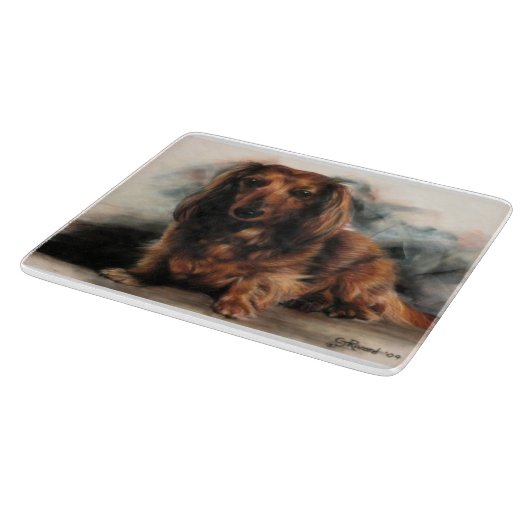 Langhaariger Dackel Schneidebrett (Ecke)