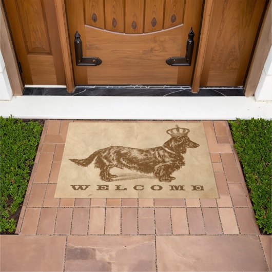Langhaariger Daschund Dog W/Crown Vintag Fußmatte (Außenbereich)