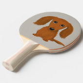 Langhaariger roter Dackel-Cartoon-Hund der Tischtennis Schläger (Vorderseite)