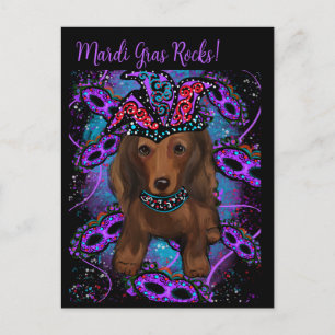 LANGHAARIGER ROTER DOXIE POSTKARTE