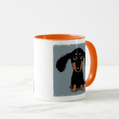 Langhaariger Schwarzer und Tan-Dackel Welpenhund Tasse (VorderseiteRechts)