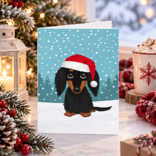 Langhaariger Schwarztan-Dackel Santa Weihnachten