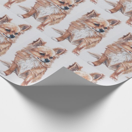 Langhaariges Chihuahua-Hundekunst Wapping Papier Geschenkpapier (Ecke)