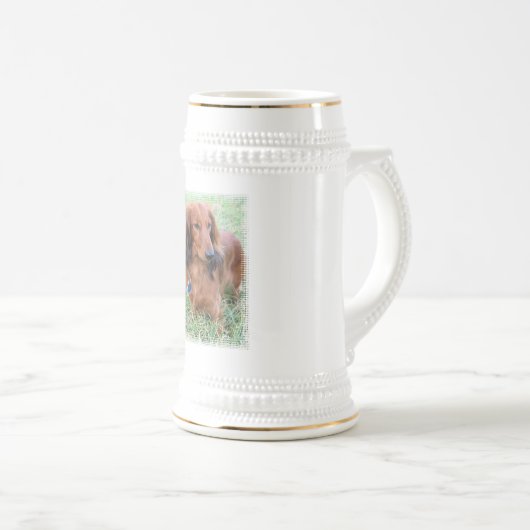 Langhaariges Dackel-Bier Stein Bierglas (VorderseiteRechts)
