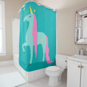 Langhaariges Einhorn am grünen Duschvorhang (Beispiel)