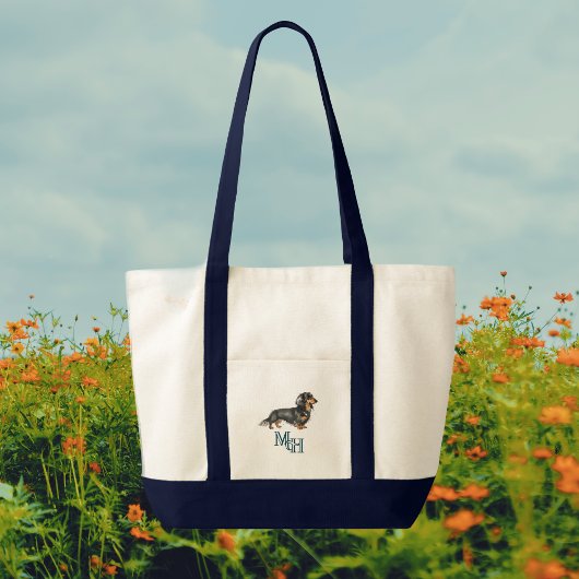 Langhaarminiatur-Dackel Monogramm-Leinwand Tragetasche