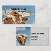 Langhorn Kuh Blau Himmel rustikales Land Visitenkarte (Vorne/Hinten)