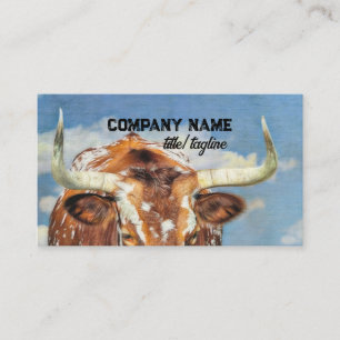 Langhorn Kuh Blau Himmel rustikales Land Visitenkarte