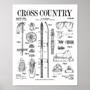 Langlauf-Ski Nordic-Skiing Ski Vintage-Patent Ski Poster