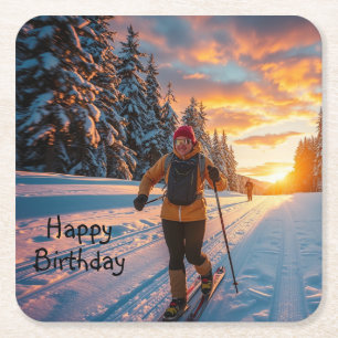 Langlaufen Rechteckiger Pappuntersetzer