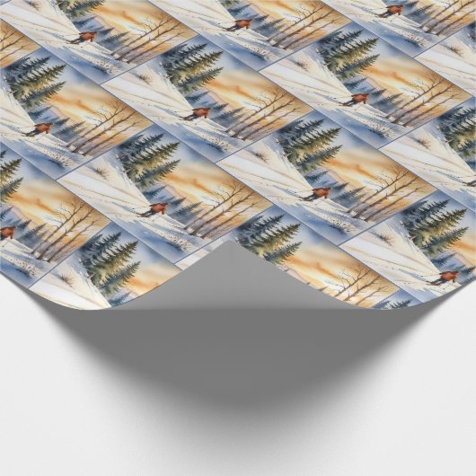 Langläufer im Winterwald Geschenkpapier (Ecke)