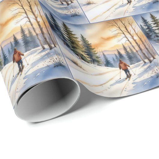 Langläufer im Winterwald Geschenkpapier (Rolleneckpunkt)