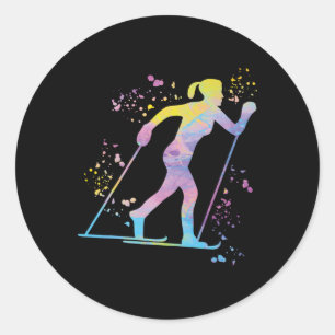 Langläufer Nordic XC Skifahren Runder Aufkleber