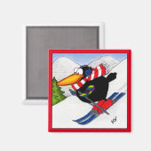 Langlaufkrähe Magnet (Vorderseite/Rückseite)