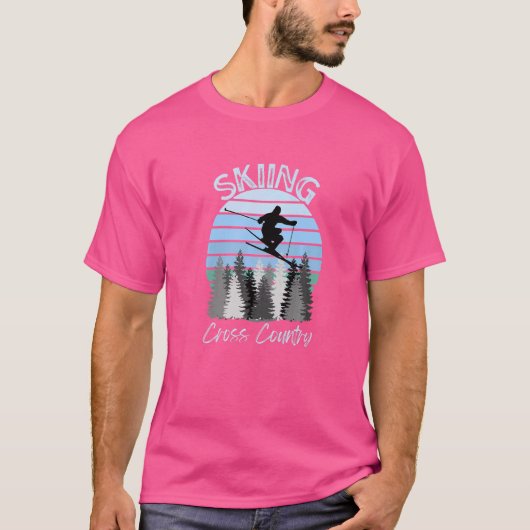 Langlaufloipe Cooles Vintages Blaues Sonnenunterga T-Shirt (Vorderseite)
