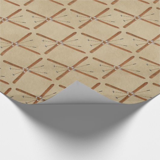 Langlaufski auf altem Papier Geschenkpapier (Ecke)