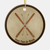 Langlaufski auf altem Papier Keramik Ornament (Vorne)