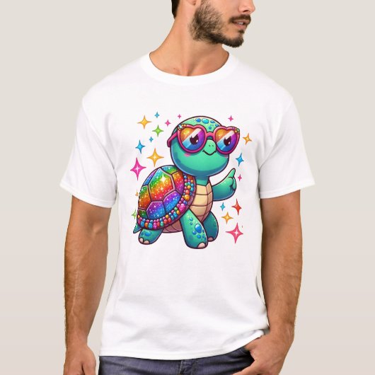 Langsam, aber vornehm - Funkelnd Schildkrötendesig T-Shirt (Vorderseite)