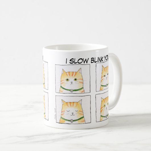 Langsam blinkend Orange Tabby Cat Funny Cat Comic Kaffeetasse (VorderseiteRechts)