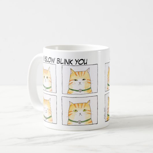 Langsam blinkend Orange Tabby Cat Funny Cat Comic Kaffeetasse (Vorderseite Links)