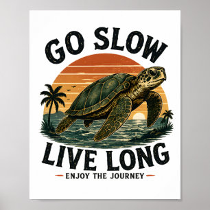 Langsam Leben Lang Meeresschildkröte Sonnenunterga Poster