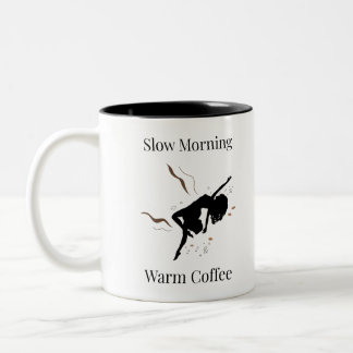 Langsame Morgen-Warme-Kaffee-Silhouetten-Kunst Zweifarbige Tasse