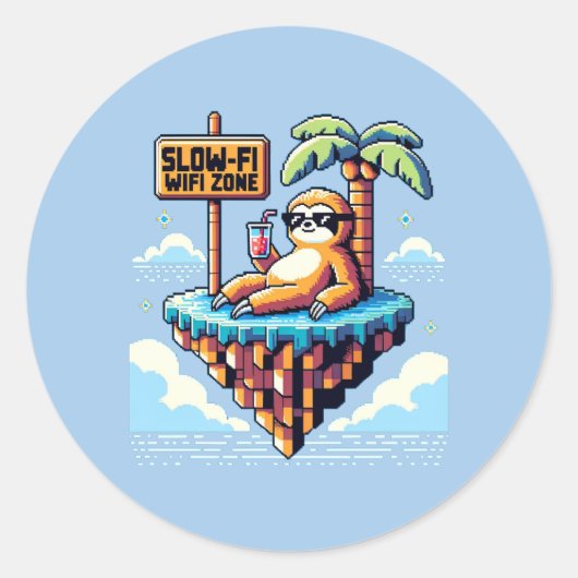 Langsame WiFi Zone - Funny Pixel Art Sloth Urlaub Runder Aufkleber (Vorderseite)