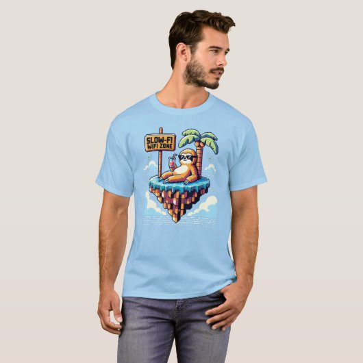 Langsame WiFi Zone - Funny Pixel Art Sloth Urlaub T-Shirt (Vorne ganz)