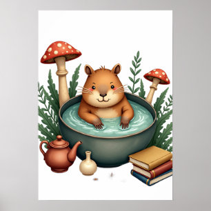 Langsames Leben Capybara Heißes Quellen Pilz Cotta Poster