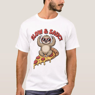 Langsames und Saucy Yoga Faultier Pizza Lustig T-Shirt