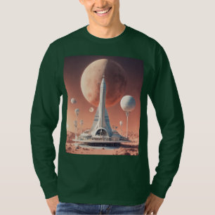 Langschlauch Retro-Futuristisches Moon Base-T-Shir T-Shirt