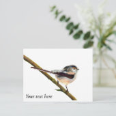 Langschwanzfarbene Tit Bird Wasserfarbe Malerei Postkarte (Stehend Vorderseite)