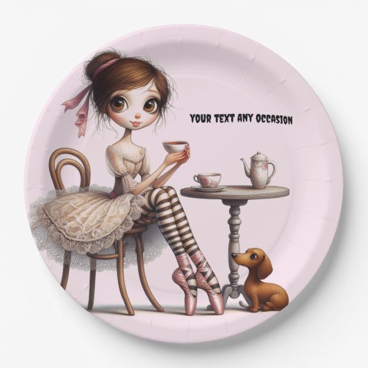 Langschwingende, Mit Augen, primitive Girl Pappteller (Vorderseite)