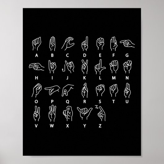 Language Alphabet Deaf Mute Asl Deaf Awareness Mon Poster (Vorne)
