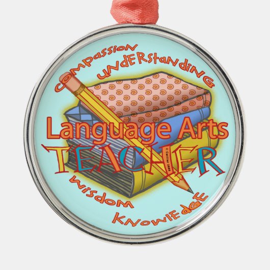 Language Arts Teacher deluxe Rundschmuck Ornament Aus Metall (Vorne)