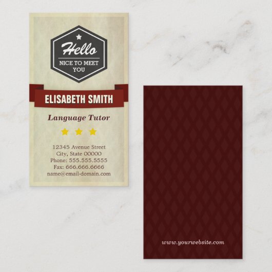 Language Tutor - Retro Grunge Style Visitenkarte (Vorne/Hinten)