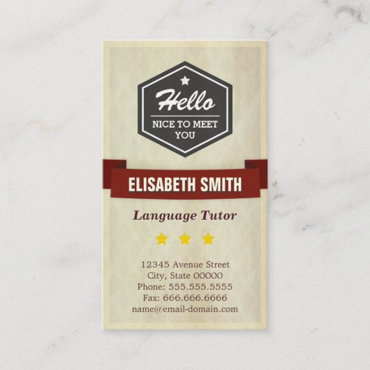 Language Tutor - Retro Grunge Style Visitenkarte (Vorderseite)