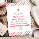 Languages Christmas Tree Multilingual Modern Feiertagskarte<br><div class="desc">Feiern Sie die Saison stilvoll mit unserer Languages Christmas Tree Card, einem lebendigen und modernen Urlaubsdesign! Diese Karte mit einer festlichen Palette von rosa, minzgrün und orange-rot zeigt einen wunderschön gestalteten Weihnachtsbaum aus mehrsprachigen Grüßen in Spanisch, Französisch, Griechisch, Deutsch und Italienisch. Elegante Skriptkalligraphie fügt eine raffinierte Touch hinzu, die es...</div>