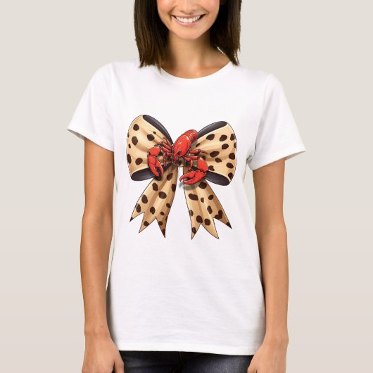 Langusten und Leopard Print Coquette Bow T-Shirt (Vorderseite)