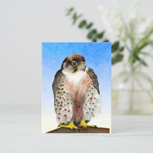 Lanner Falcon Bird Wasserfarbenmalerei Postkarte (Stehend Vorderseite)