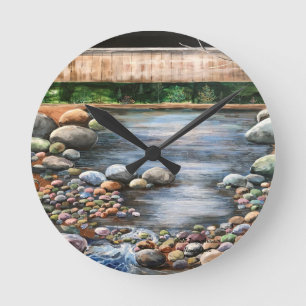 Lanscape The Brook Handgemalt Original Art Runde Wanduhr