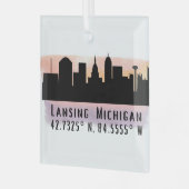 Lansing MI City Skyline Latitude und Länge Ornament Aus Glas (Vorderseite links)