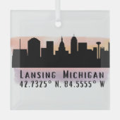 Lansing MI City Skyline Latitude und Länge Ornament Aus Glas (Vorderseite)