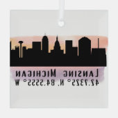 Lansing MI City Skyline Latitude und Länge Ornament Aus Glas (Rückseite)