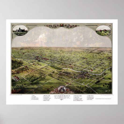 Lansing, MI Panoramic Map - 1866 Poster (Vorne)