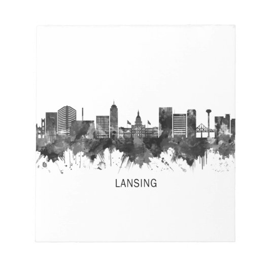 Lansing Michigan Skyline BW Notizblock (Vorderseite)