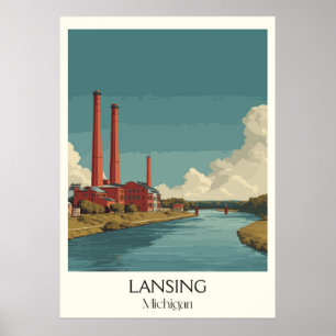 Lansing Michigan Vintage Hauptstadt Art Poster