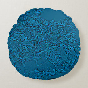 Lantana Floral Teal Blau Design Rundes Kissen