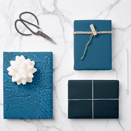 Lantana Floral Teal Blue Design Geschenkpapier Set (Vorderseite)